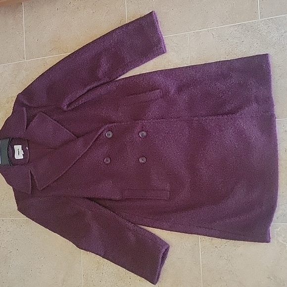NEW! ANN TAYLOR LOFT Textured Sherpa Berry Double Breasted Coat Medium Tall. - Picture 4 of 9